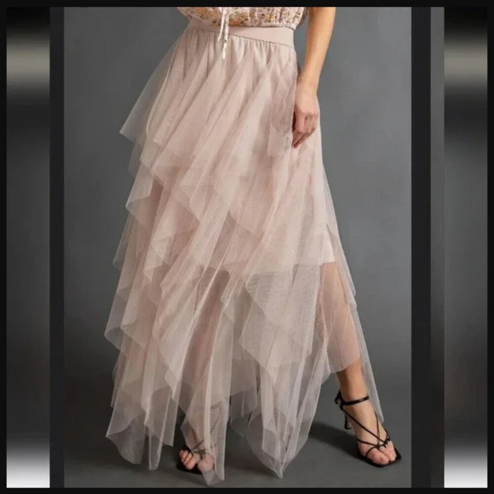 EASEL Fairy Tale Tiered Mesh Overlay Waterfall Lined Boho Maxi Ballerina Skirt - Picture 4 of 10